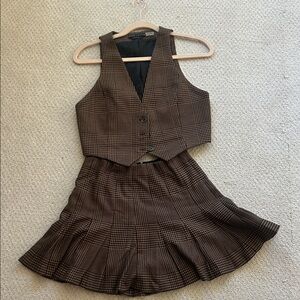 Alice + Olivia Brown Plaid Skirt